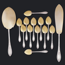 Load image into Gallery viewer, Antique French Sterling Silver Gilt Vermeil Ice Cream Dessert Serving Set, Spoons