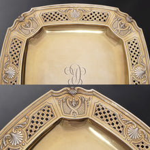 Load image into Gallery viewer, Antique French Sterling Silver Compote Tazza Gold Vermeil Serving Dish Footed Tray Rococo Shell & Pierced Lattice