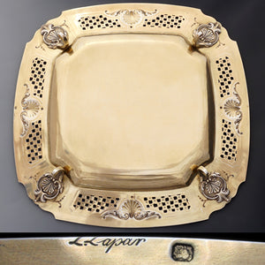 Antique French Sterling Silver Compote Tazza Gold Vermeil Serving Dish Footed Tray Rococo Shell & Pierced Lattice