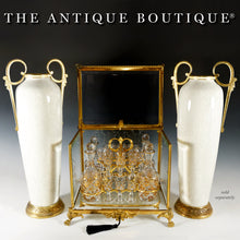 Load image into Gallery viewer, Pair Tall Art Deco French Ceramic & Bronze Vases, Crackle Glaze