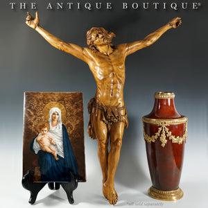 Large 24" Jesus Christ Corpus Hand Carved Wood Antique Religious Altar Statue