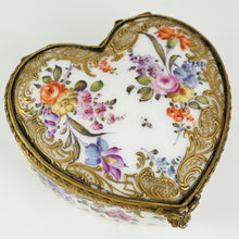Load image into Gallery viewer, Antique Hand Painted Porcelain Raised Gold Enamel Heart Shaped Snuff Box
