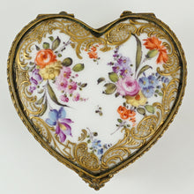 Load image into Gallery viewer, Antique Hand Painted Porcelain Raised Gold Enamel Heart Shaped Snuff Box