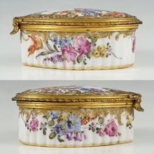 Load image into Gallery viewer, Antique Hand Painted Porcelain Raised Gold Enamel Heart Shaped Snuff Box