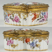 Load image into Gallery viewer, Antique Hand Painted Porcelain Raised Gold Enamel Heart Shaped Snuff Box