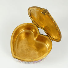 Load image into Gallery viewer, Antique Hand Painted Porcelain Raised Gold Enamel Heart Shaped Snuff Box