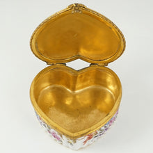 Load image into Gallery viewer, Antique Hand Painted Porcelain Raised Gold Enamel Heart Shaped Snuff Box