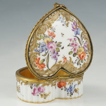 Load image into Gallery viewer, Antique Hand Painted Porcelain Raised Gold Enamel Heart Shaped Snuff Box