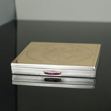 Load image into Gallery viewer, HERMES Paris French 18K Gold & Silver Jeweled Compact Mirror, Ruby Gems, Horse & Carriage Logo