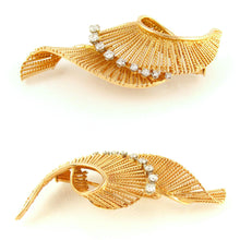 Load image into Gallery viewer, French 18K Yellow Gold & Diamond Swirl Brooch Pin