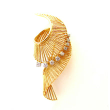 Load image into Gallery viewer, French 18K Yellow Gold & Diamond Swirl Brooch Pin