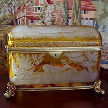 Load image into Gallery viewer, Large Antique Bohemian Intaglio Cut Amber Glass Jewelry Casket