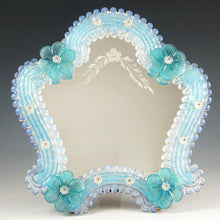 Load image into Gallery viewer, Italian Venetian Murano Art Glass Vanity Table Wall Mirror, Opalescent Blue Rosettes