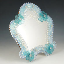 Load image into Gallery viewer, Italian Venetian Murano Art Glass Vanity Table Wall Mirror, Opalescent Blue Rosettes