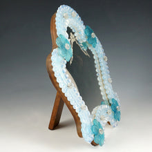 Load image into Gallery viewer, Italian Venetian Murano Art Glass Vanity Table Wall Mirror, Opalescent Blue Rosettes