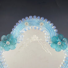 Load image into Gallery viewer, Italian Venetian Murano Art Glass Vanity Table Wall Mirror, Opalescent Blue Rosettes