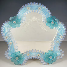 Load image into Gallery viewer, Italian Venetian Murano Art Glass Vanity Table Wall Mirror, Opalescent Blue Rosettes

