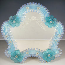 Load image into Gallery viewer, Italian Venetian Murano Art Glass Vanity Table Wall Mirror, Opalescent Blue Rosettes