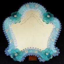 Load image into Gallery viewer, Italian Venetian Murano Art Glass Vanity Table Wall Mirror, Opalescent Blue Rosettes