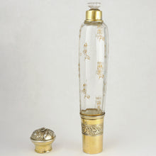 Load image into Gallery viewer, Antique French Sterling Silver & Signed Daum Nancy Glass Traveling Opera Liquor Flask Gold Vermeil