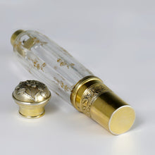 Load image into Gallery viewer, Antique French Sterling Silver & Signed Daum Nancy Glass Traveling Opera Liquor Flask Gold Vermeil