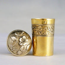 Load image into Gallery viewer, Antique French Sterling Silver & Signed Daum Nancy Glass Traveling Opera Liquor Flask Gold Vermeil