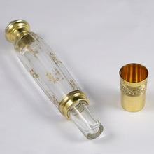 Load image into Gallery viewer, Antique French Sterling Silver & Signed Daum Nancy Glass Traveling Opera Liquor Flask Gold Vermeil