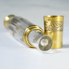 Load image into Gallery viewer, Antique French Sterling Silver & Signed Daum Nancy Glass Traveling Opera Liquor Flask Gold Vermeil