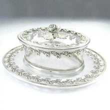 Load image into Gallery viewer, Ornate Antique French Sterling Silver & Cut Crystal Figural Butter Serving Dish