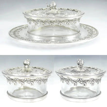 Load image into Gallery viewer, Ornate Antique French Sterling Silver & Cut Crystal Figural Butter Serving Dish