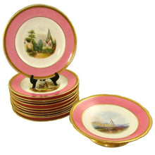 Load image into Gallery viewer, Antique 19c Minton English Porcelain Pink & Gold Encrusted Hand Painted Plates & Compote