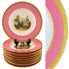 Load image into Gallery viewer, Antique 19c Minton English Porcelain Pink & Gold Encrusted Hand Painted Plates & Compote
