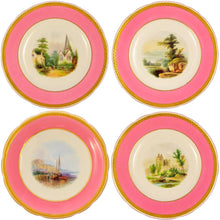Load image into Gallery viewer, Antique 19c Minton English Porcelain Pink & Gold Encrusted Hand Painted Plates & Compote