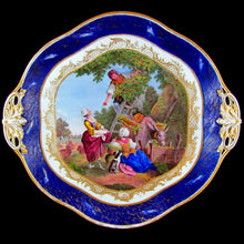 Load image into Gallery viewer, Antique French Sevres Porcelain Plate Gilt & Blue Lapis Border, Hand Painted Pastoral Scene
