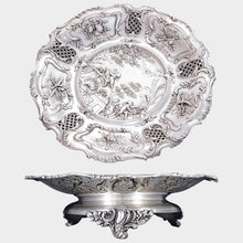 Load image into Gallery viewer, Antique French Sterling Silver Footed Compote Repousse Cherubs & Pierced Lattice, Centerpiece Tray