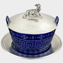 Load image into Gallery viewer, Antique French Sterling Silver & Cobalt Glass Butter Dish, Beurrier, Goat Finial