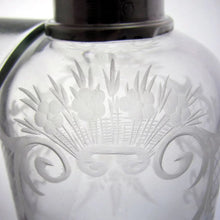 Load image into Gallery viewer, Pair Antique 19c French Sterling Silver Repousse Baccarat Engraved Crystal Perfume / Cologne Bottles