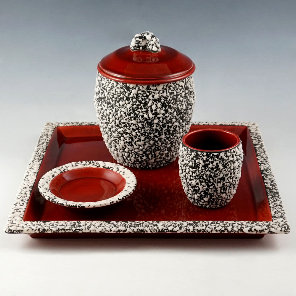 Art Deco Paul Milet Sevres French Ceramic Smoker Set Sang de Boeuf Ox Blood Red Glaze
