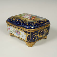 Load image into Gallery viewer, Antique French Hand Painted Porcelain Jewelry Box Cobalt Blue & Gilt Enamel