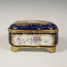 Load image into Gallery viewer, Antique French Hand Painted Porcelain Jewelry Box Cobalt Blue & Gilt Enamel