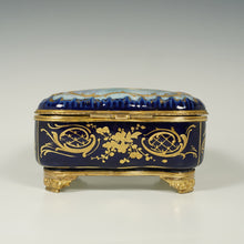 Load image into Gallery viewer, Antique French Hand Painted Porcelain Jewelry Box Cobalt Blue & Gilt Enamel