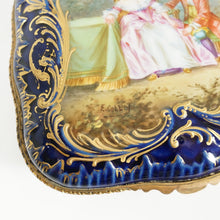 Load image into Gallery viewer, Antique French Hand Painted Porcelain Jewelry Box Cobalt Blue & Gilt Enamel