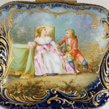 Load image into Gallery viewer, Antique French Hand Painted Porcelain Jewelry Box Cobalt Blue & Gilt Enamel