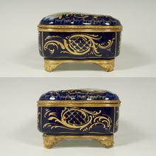 Load image into Gallery viewer, Antique French Hand Painted Porcelain Jewelry Box Cobalt Blue & Gilt Enamel