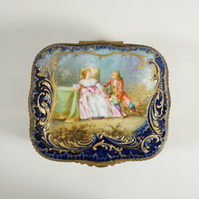 Load image into Gallery viewer, Antique French Hand Painted Porcelain Jewelry Box Cobalt Blue & Gilt Enamel