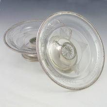 Load image into Gallery viewer, Pair Antique French Sterling Silver & Engraved Glass Compotes