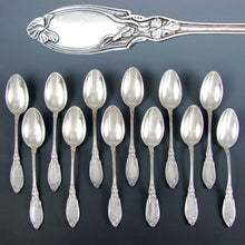 Load image into Gallery viewer, 12 French Sterling Silver Coffee Spoons Teaspoons Art Nouveau Iris Pattern