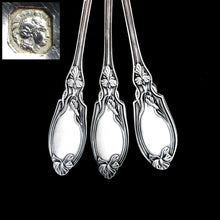 Load image into Gallery viewer, 12 French Sterling Silver Coffee Spoons Teaspoons Art Nouveau Iris Pattern