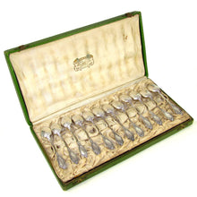 Load image into Gallery viewer, 12 French Sterling Silver Coffee Spoons Teaspoons Art Nouveau Iris Pattern