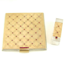 Load image into Gallery viewer, Art Deco French Silver & 18K Gold Ruby Jeweled Powder Compact & Lipstick Holder